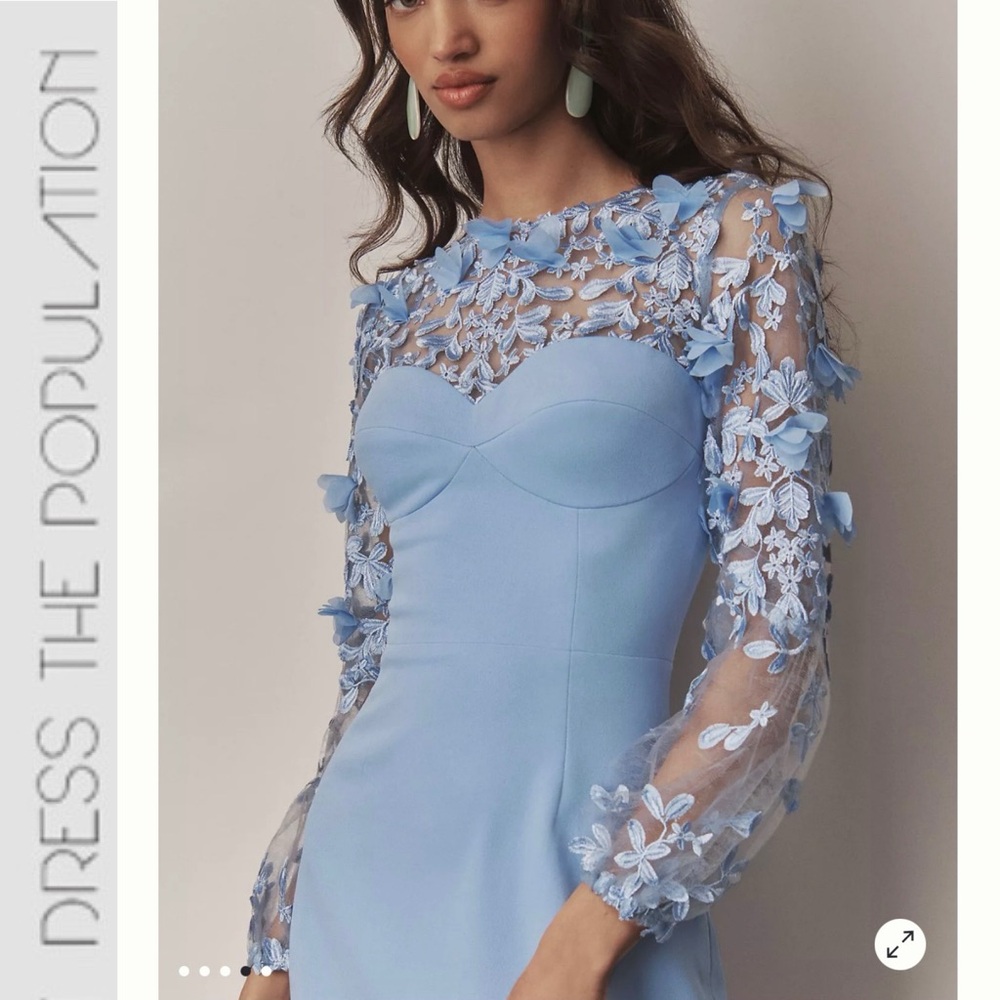 NWT Dress The Population MILA Embellished Lace Trim Long Sleeve Mini Dress m - Picture 3 of 16